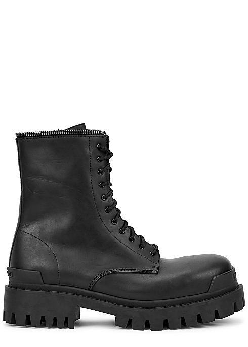 pierna Faial hogar Balenciaga Master black leather combat boots - Harvey Nichols