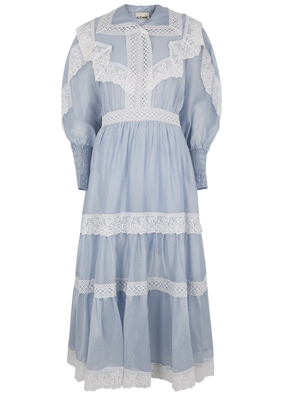 ALEMAIS Mara blue lace-trimmed cotton-blend dress - Harvey Nichols