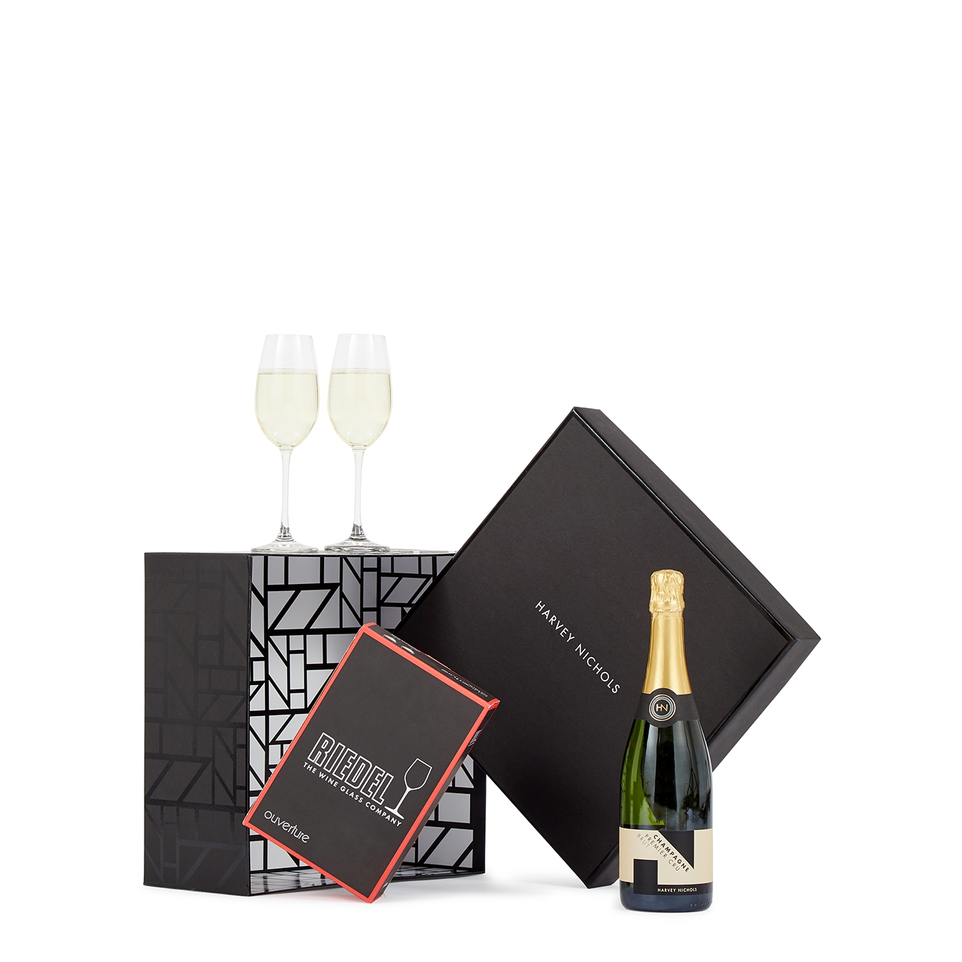 Harvey Nichols Premier Cru Brut Champagne & Riedel Glasses Gift Box Sparkling Wine