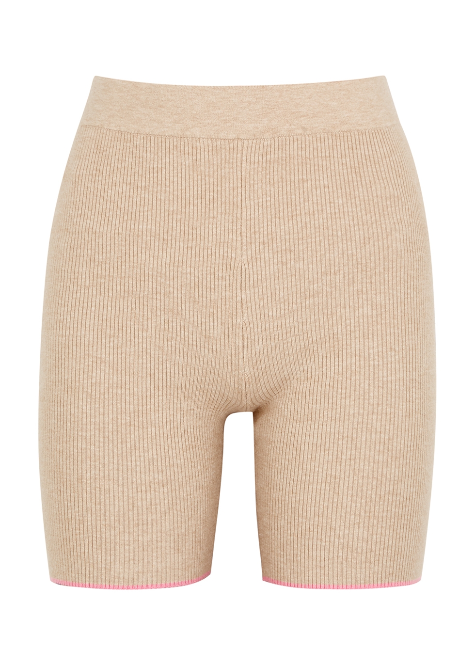 Sand ribbed-knit cycling shorts