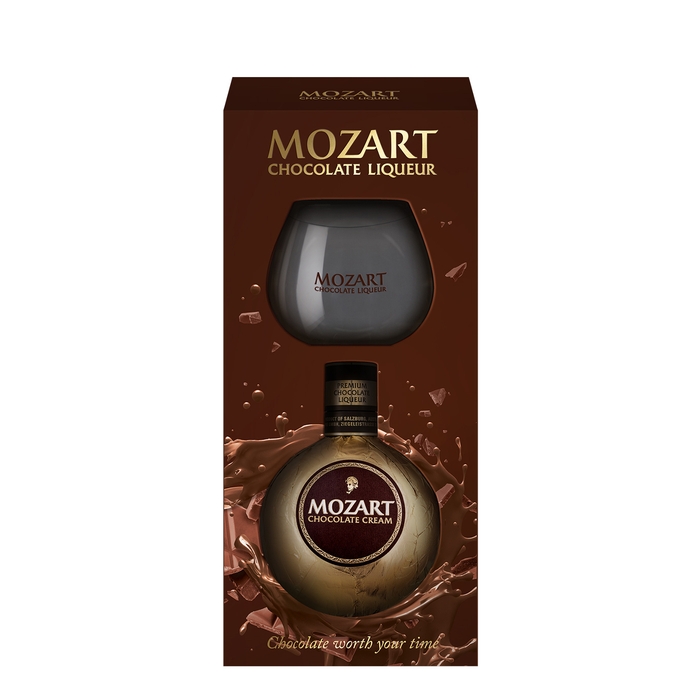 Mozart Gold Chocolate Cream Liqueur & Glass Gift Pack 500ml