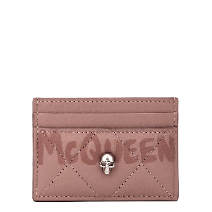 Alexander Mcqueen Blush Logo Quilted Leather Cardholder In Rose