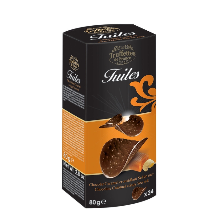 TRUFFETTES DE FRANCE Tuiles Crispy Chocolate Caramel Sea Salt Thins 80g
