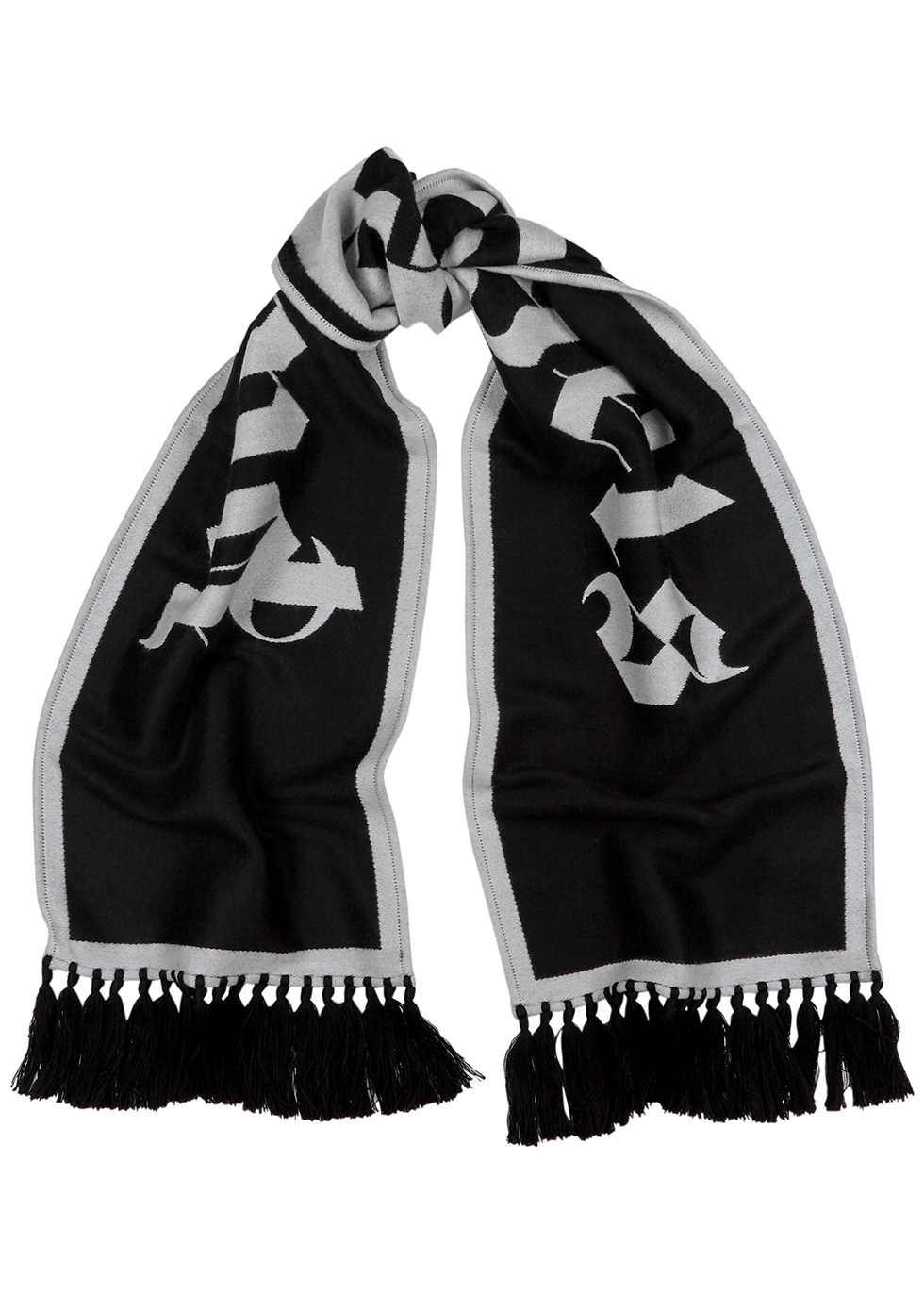 Black logo-intarsia wool-blend scarf
