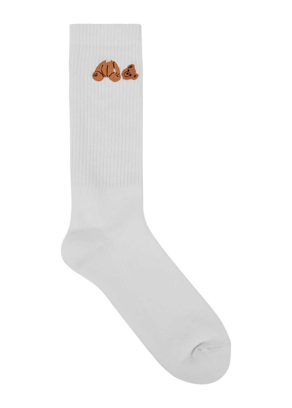 White bear-embroidered cotton-blend socks