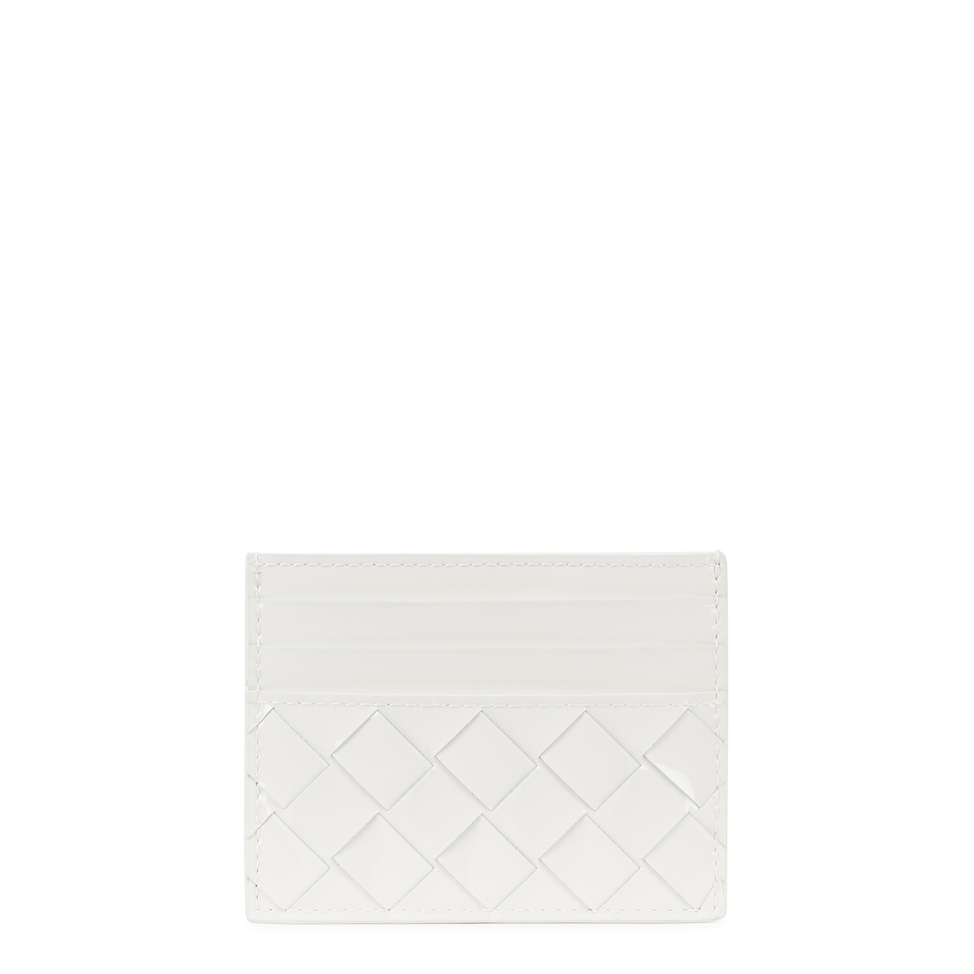 Bottega Veneta Intrecciato White Patent Leather Card Holder