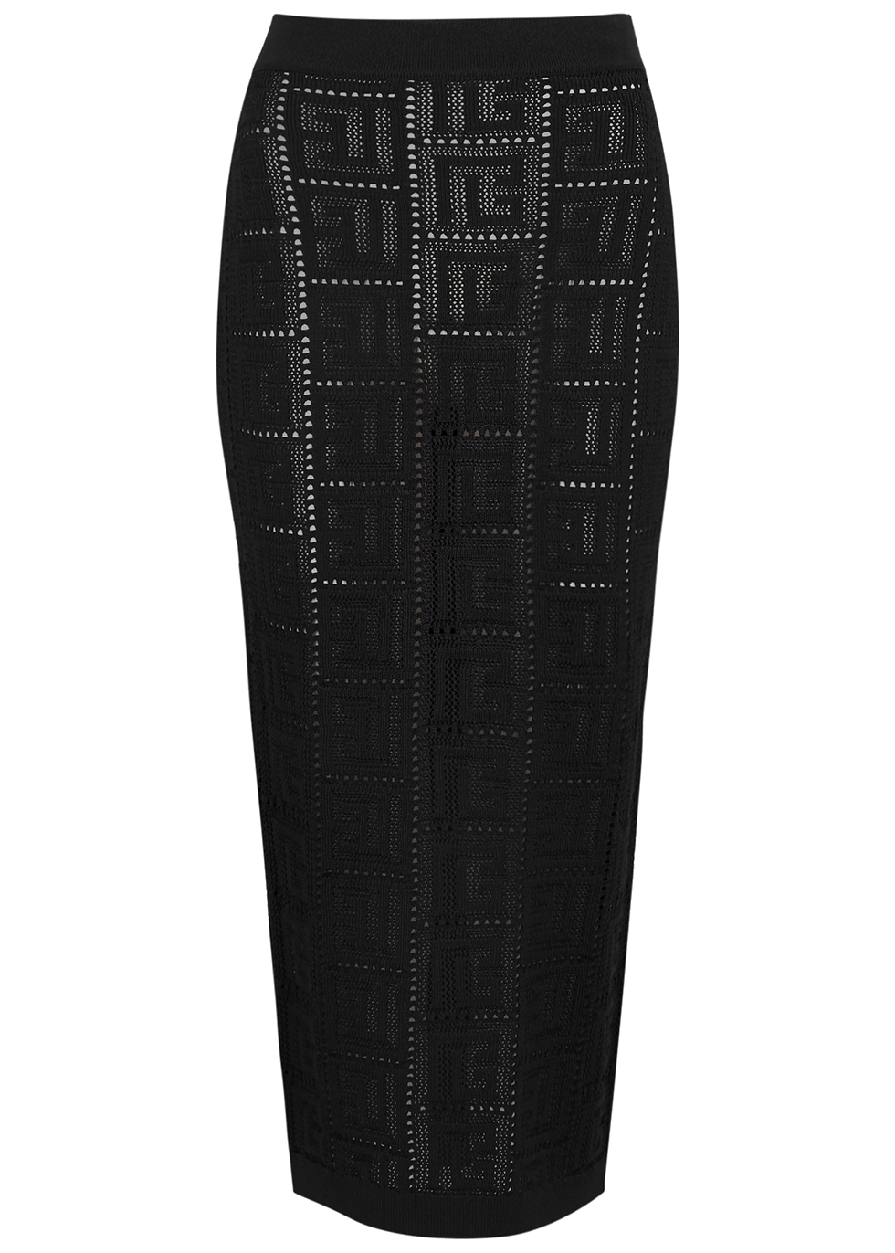 Balmain Black monogram-intarsia stretch-knit skirt