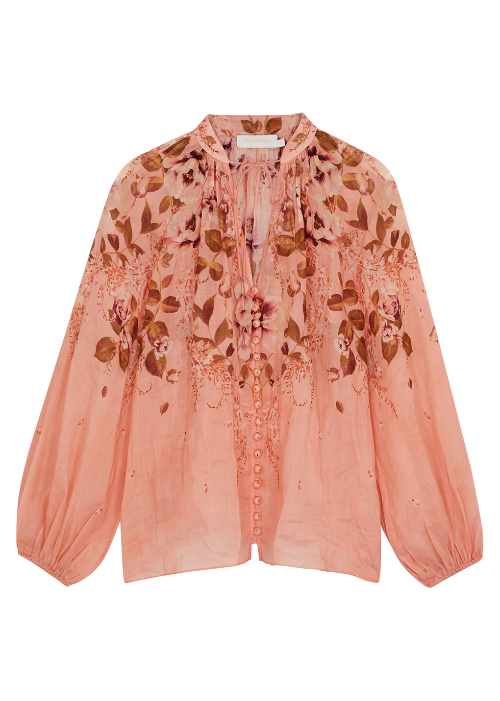Rosa pink floral-print ramie blouse