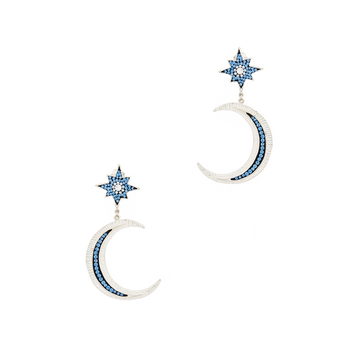 Soru Jewellery Orion Embellished Rhodium-plated Drop Earrings