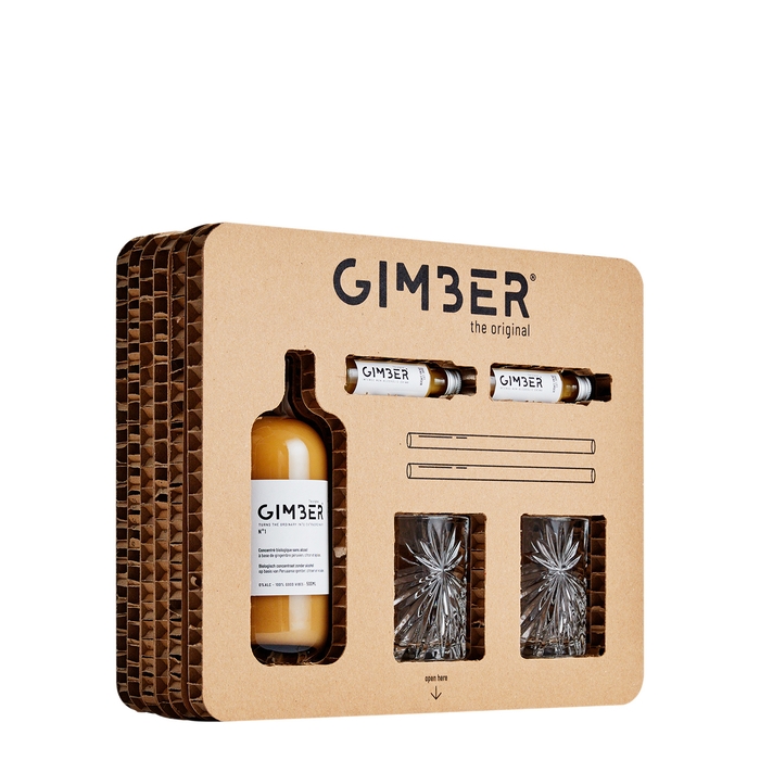 GIMBER Peruvian Organic Ginger Concentrate & Glasses Gift Box 540ml