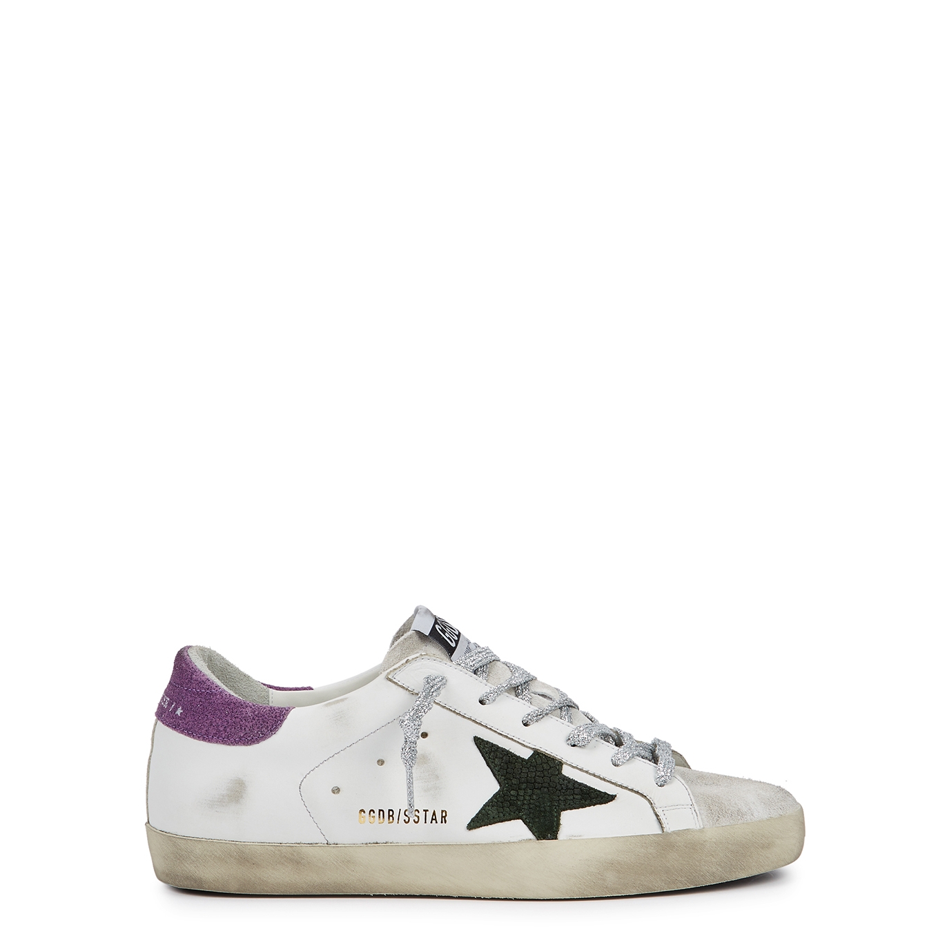Golden Goose Superstar Distressed Leather Sneakers - White And Green - 3