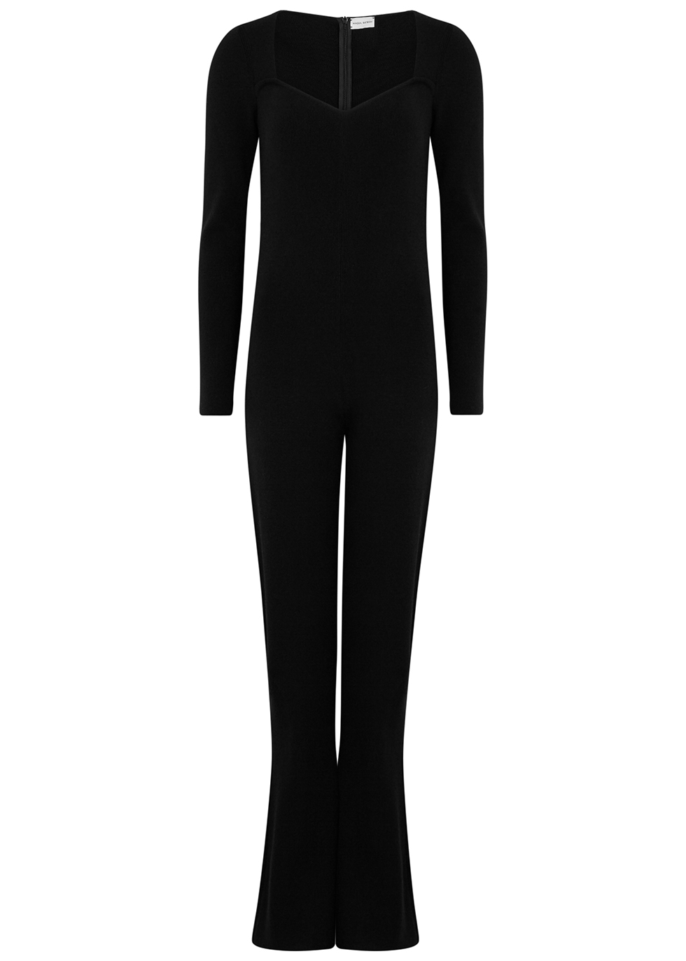 Black flared stretch-cashmere jumpsuit
