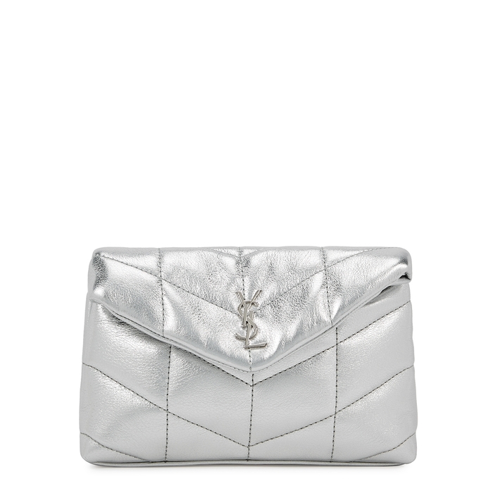 Saint Laurent Puffer Silver Leather Pouch