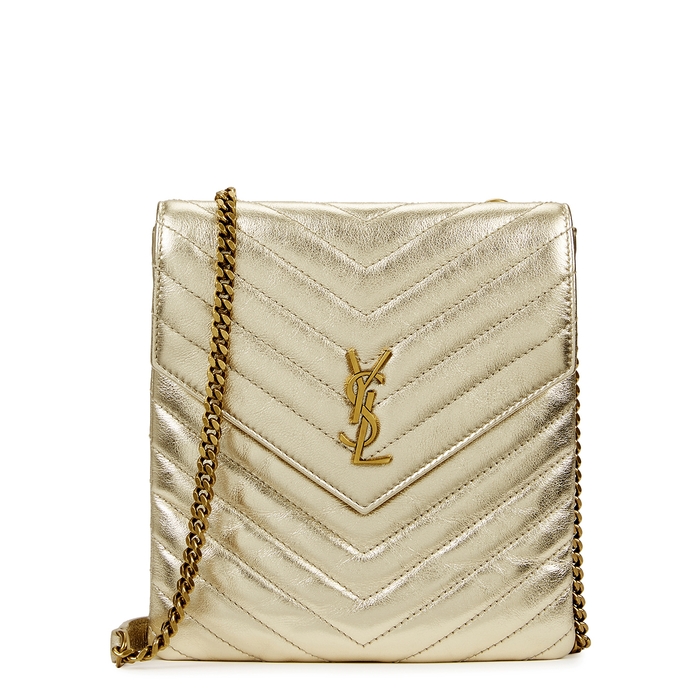 Saint Laurent Double Flap Gold Quilted Leather Cross-body Bag