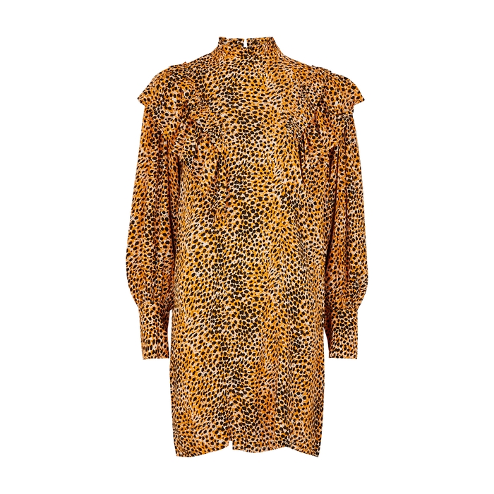 Ganni Leopard-print Crepe Mini Dress