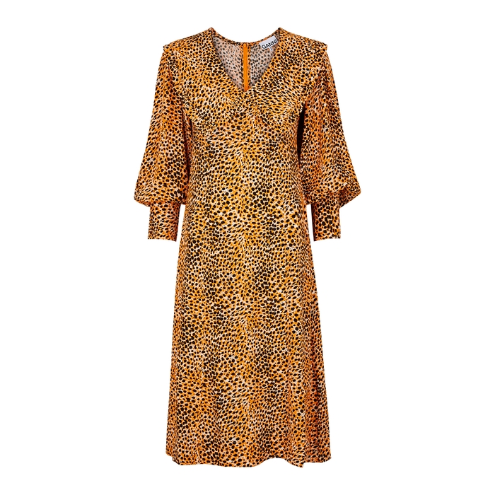 Ganni Leopard-print Crepe Midi Dress