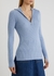 Blue half-zip ribbed-knit wool top - Ganni