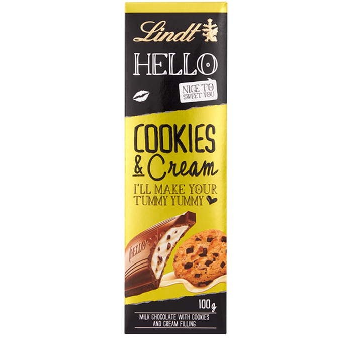 LINDT Hello Cookies & Cream Milk Chocolate Bar 100g