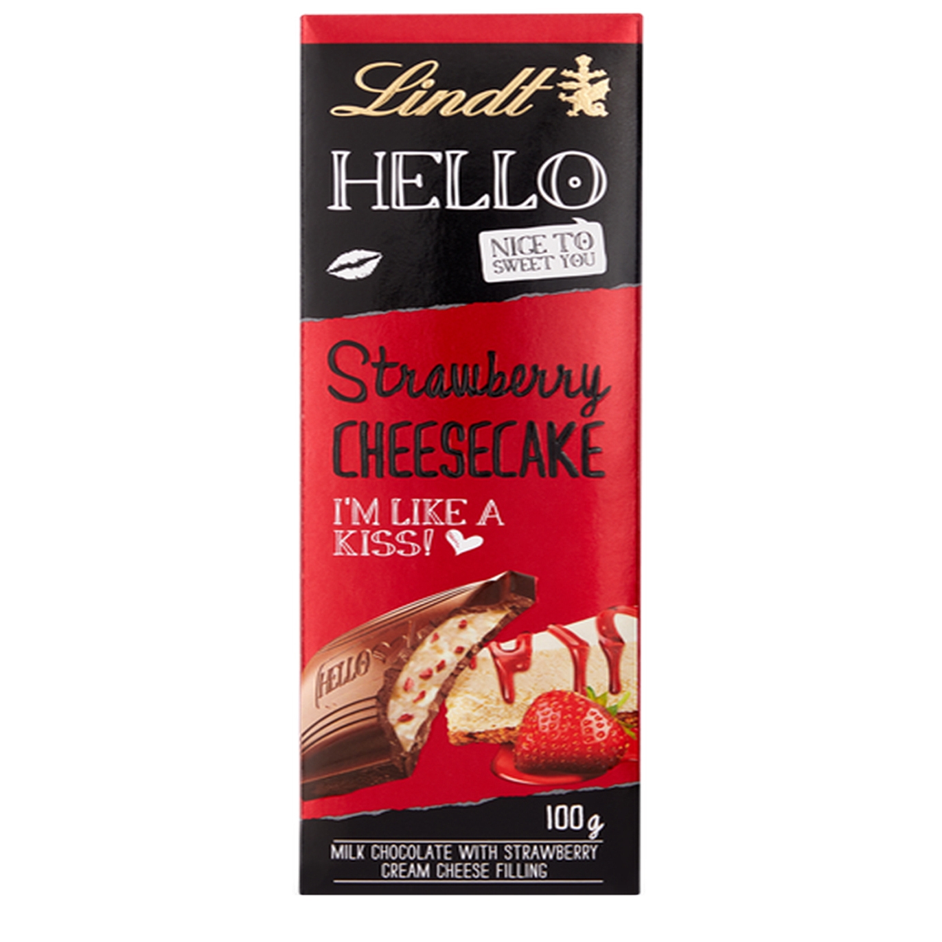 Lindt Hello Strawberry Cheesecake Milk Chocolate Bar 100g