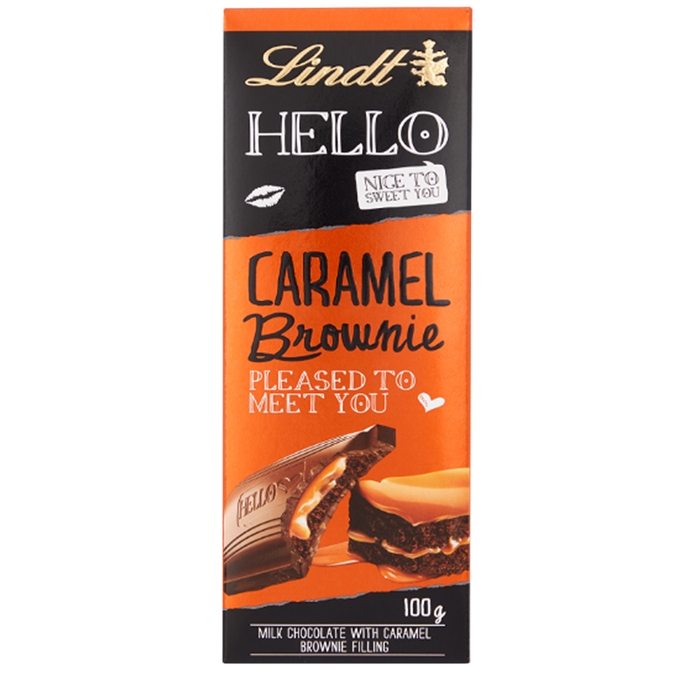 LINDT Hello Caramel Brownie Milk Chocolate Bar 100g