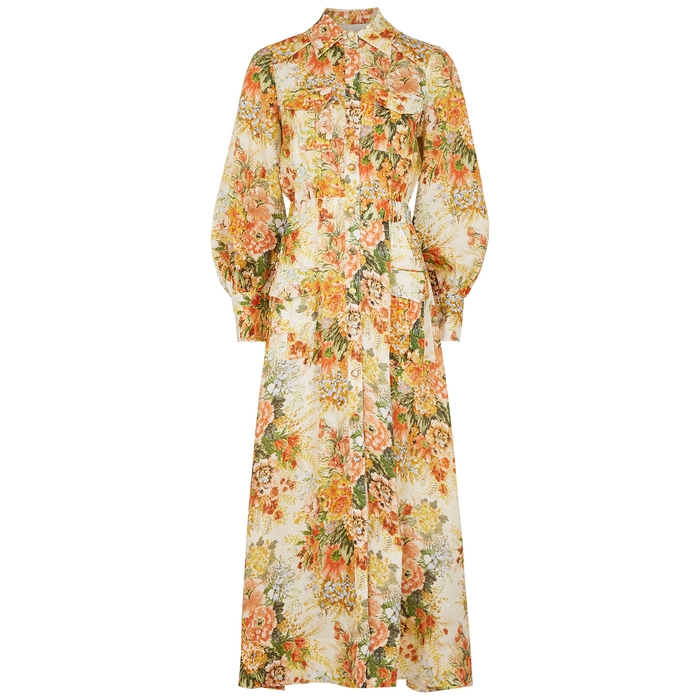 Alemais Sylvia Floral-print Hemp Maxi Dress In Orange | ModeSens
