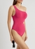 Lena pink one-shoulder seersucker swimsuit - Hunza G