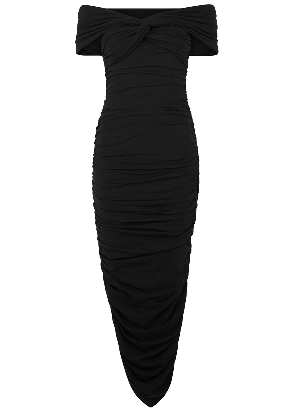 Khaite Spence black ruched stretch-cotton midi dress - Harvey Nichols