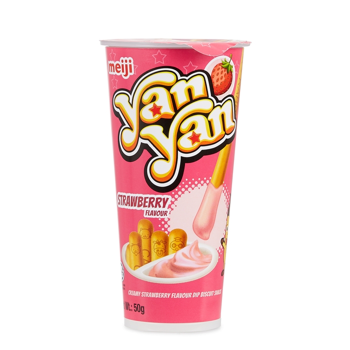 Meiji Yan Yan Creamy Strawberry Flavoured Dip Biscuit Snack 50g