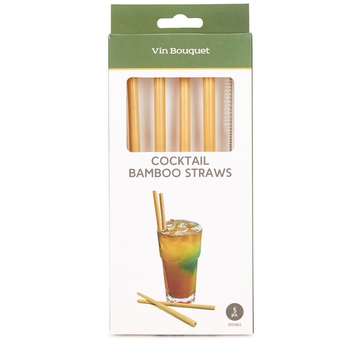Vin Bouquet Reusable Bamboo Cocktail Straws X 4 & Cleaning Brush