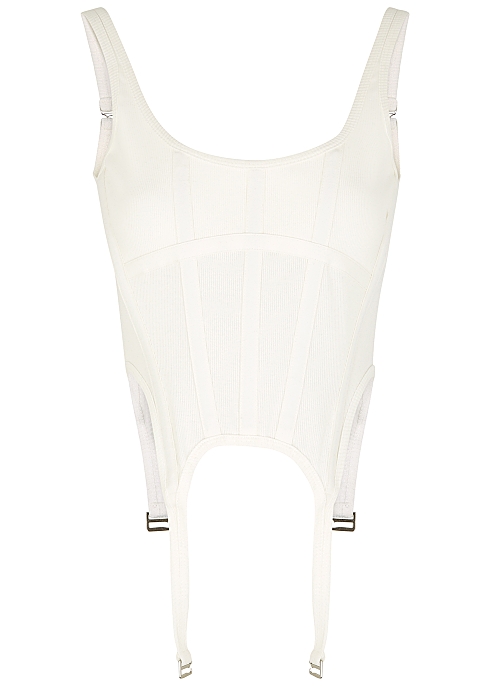 DION LEE White ribbed stretch-cotton corset top
