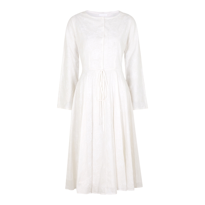 Merlette Lelie White Embroidered Cotton Midi Dress | ModeSens