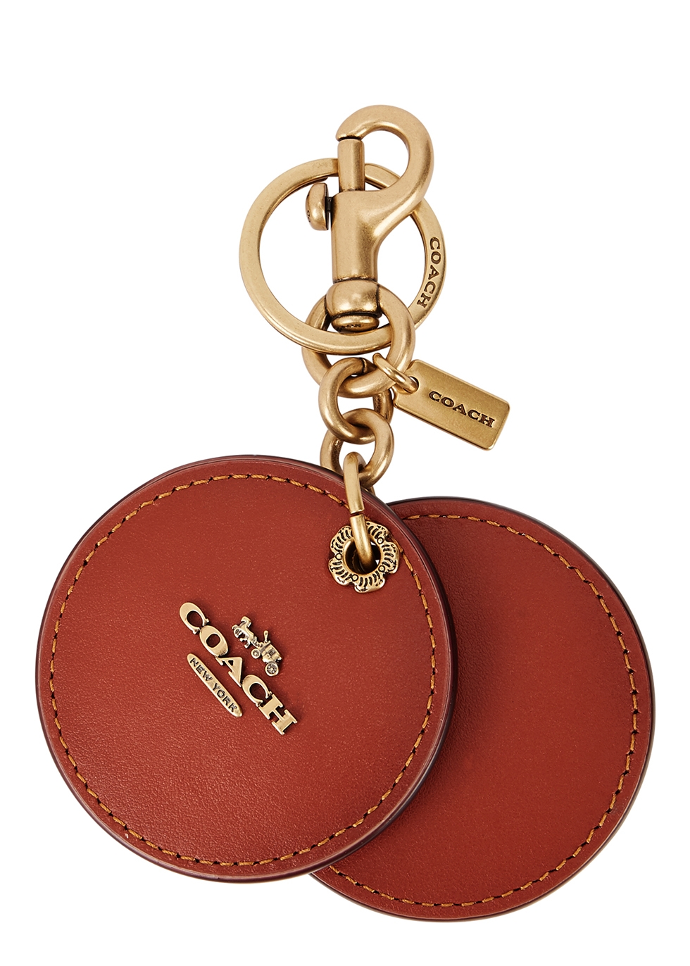 Brown leather mirror bag charm