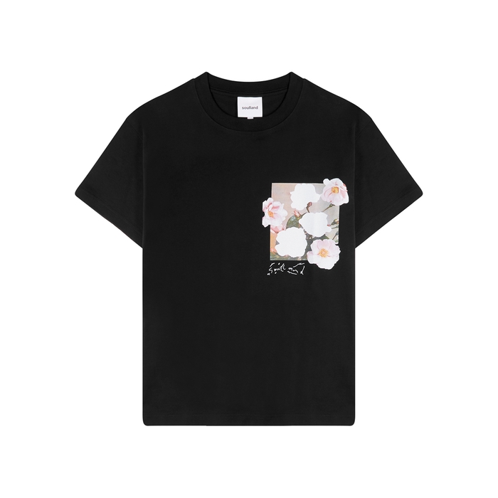 Soulland Flower Scribble Black Cotton T-shirt
