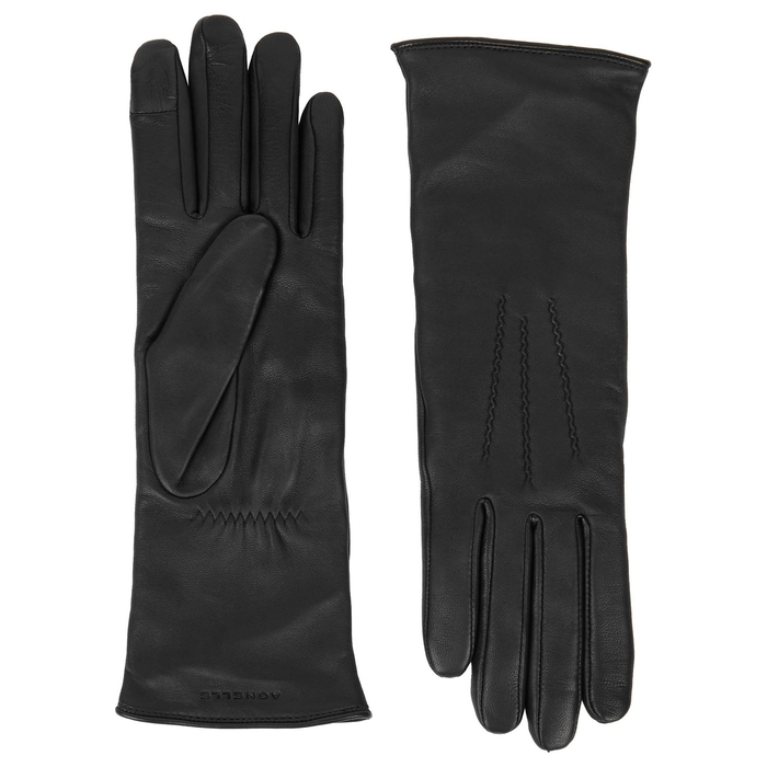 AGNELLE Grace Black Cashmere-lined Leather Gloves