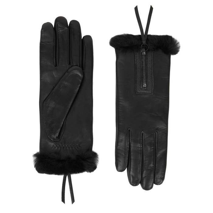 AGNELLE Marina Black Fur-lined Leather Gloves