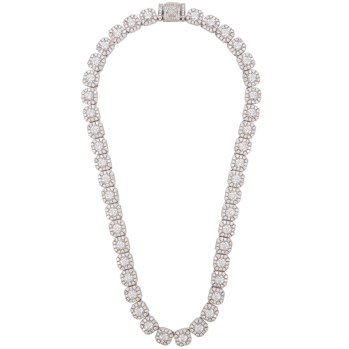 Clustered Tennis 18kt White Gold Necklace, Necklace, Silver