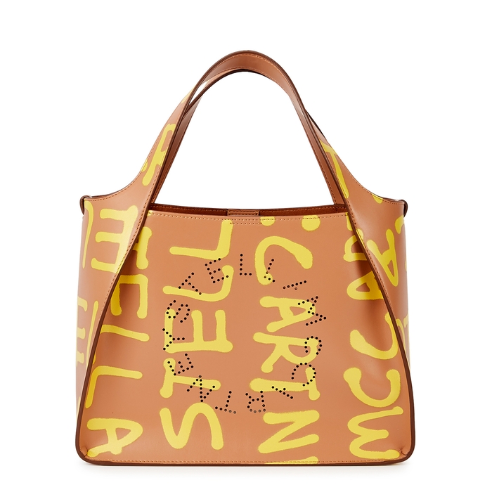 Stella McCartney Brown Logo Faux Leather Top Handle Bag