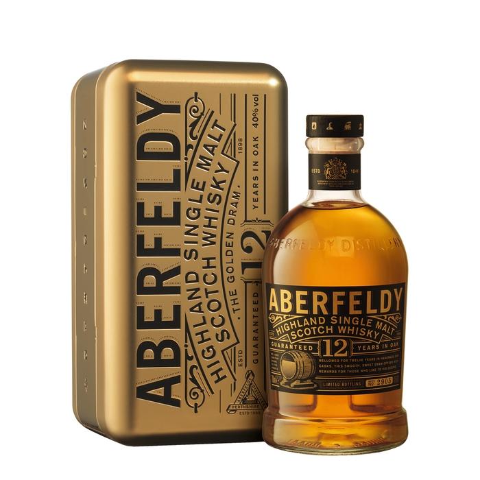Aberfeldy 12 Year Old Single Malt Scotch Whisky Gold Bar Gift Tin