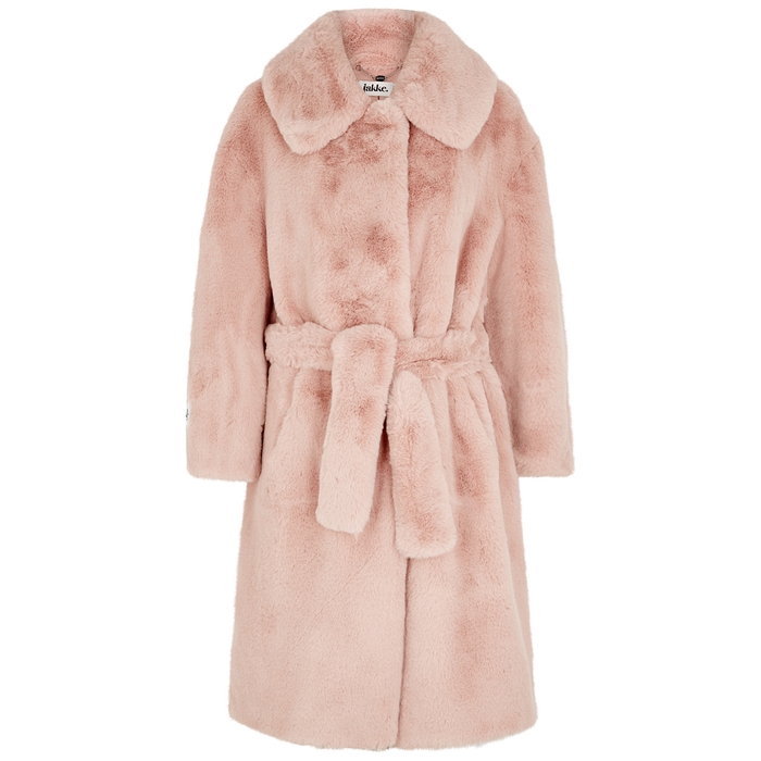 JAKKE Katrina Light Pink Belted Faux Fur Coat