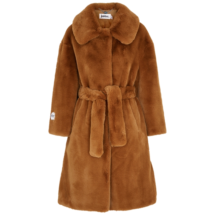 JAKKE Katrina Chestnut Belted Faux Fur Coat