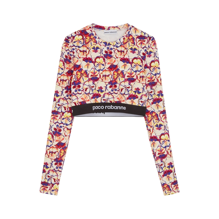 Paco Rabanne Floral-print Cropped Stretch-jersey Top In Multicoloured