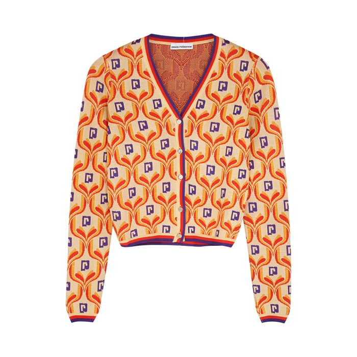 Paco Rabanne Intarsia Metallic-weave Knitted Cardigan