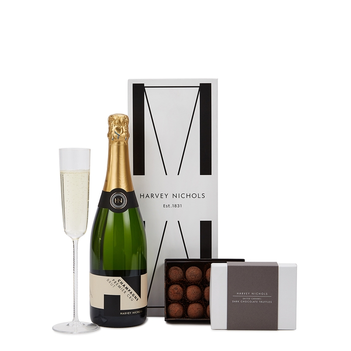 Harvey Nichols Champagne & Salted Caramel Dark Chocolate Truffles 125g Gift Box