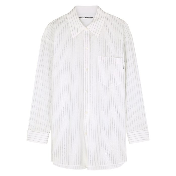 Alexander Wang White Striped Crystal-embellished Cotton Shirt