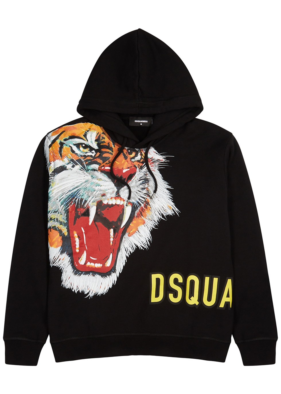 Black tiger-print hooded cotton sweatshirt