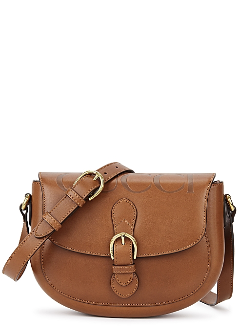 Gucci Brown logo leather saddle bag - Harvey Nichols