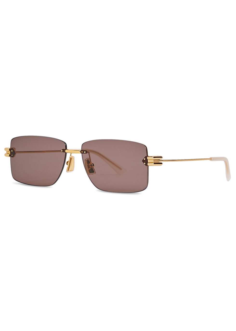 Bottega Veneta Gold-tone rectangle-frame sunglasses - Harvey Nichols
