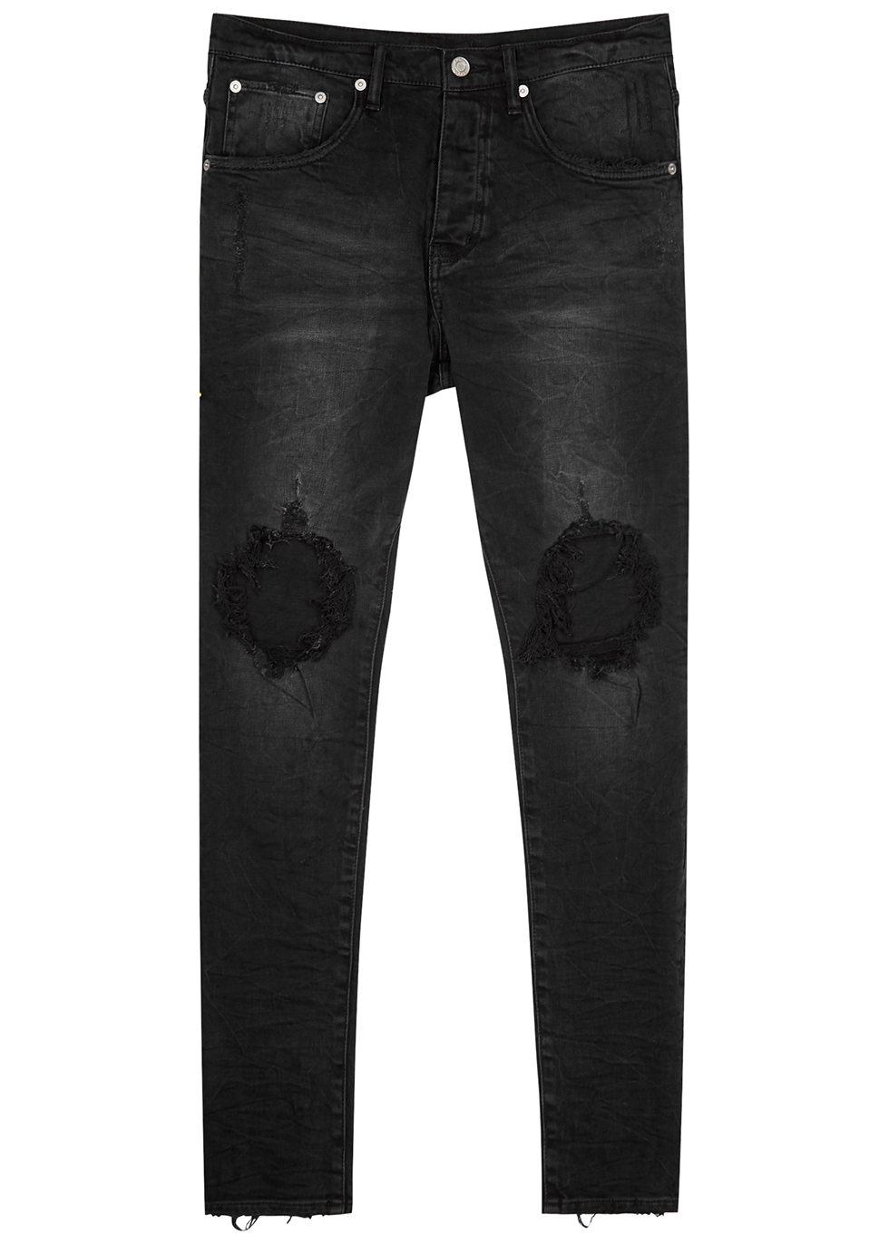 Purple Brand Blowout black distressed slim-leg jeans - Harvey Nichols