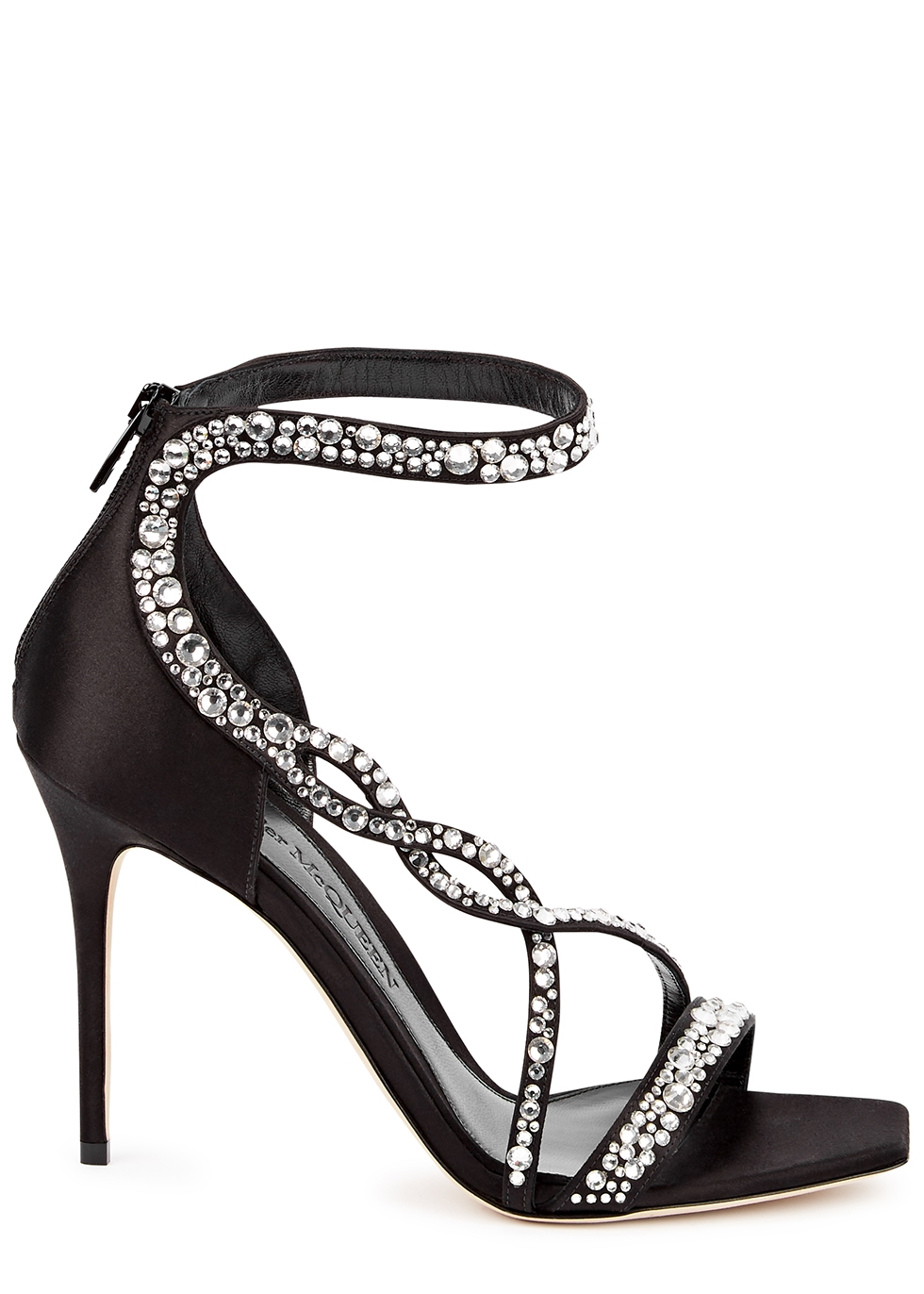 Alexander McQueen 100 black embellished satin sandals - Harvey Nichols