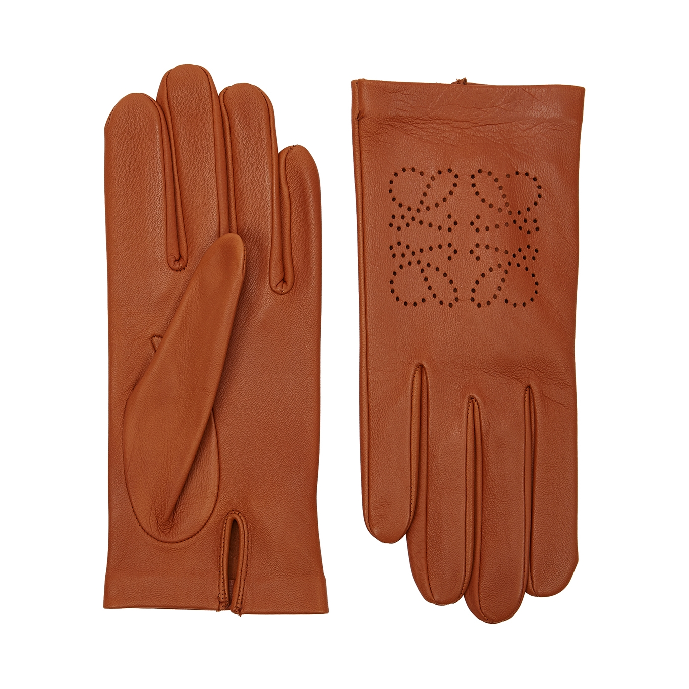 Loewe Anagram Brown Leather Gloves - TAN